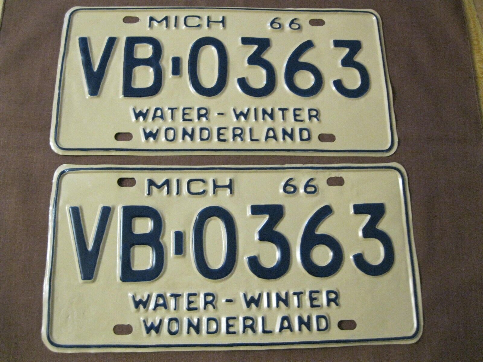 1966 Michigan License Plates (pair), # Vb-0363, Refurbished, Dodge,ford, Ih,jeep