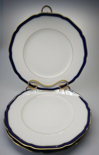 Set Of 3 Hutschenreuther Scarborough Dinner  Plates 10.5" Euc Cobalt Blue&gold