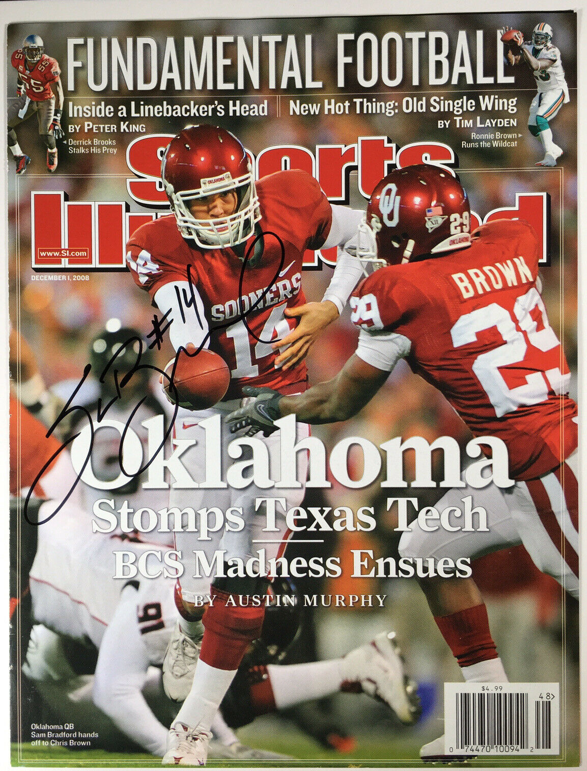 Sam Bradford Signed Sports Illustrated Magazine Cover Oklahoma Football
