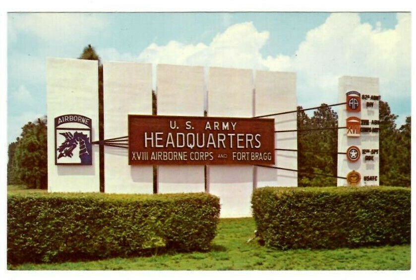 Entrance Sign To U.s. Army Headquarters Fort Bragg, North Carolina Nc Postcard