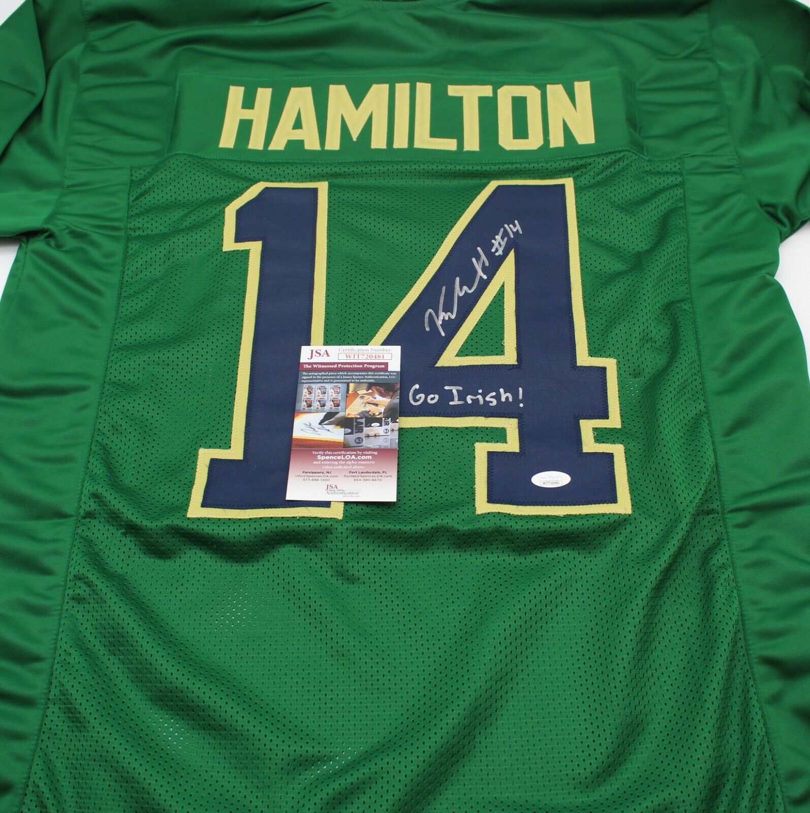 Kyle Hamilton Signed Custom Notre Dame Green Jersey W/jsa Coa Go Irish Proof