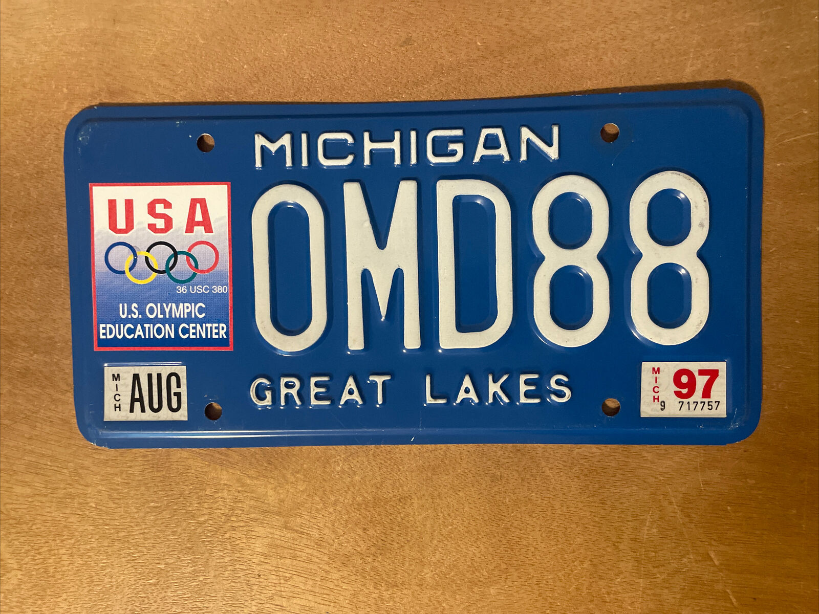 1997 Michigan License Plate Olympic Education Center # 0md88