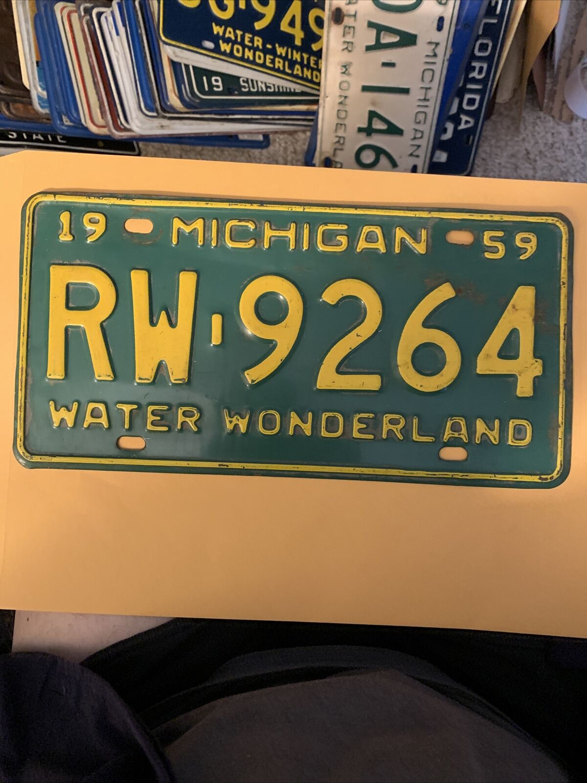 1959- Michigan Water Wonderland License Plate.# Rw- 9264 .