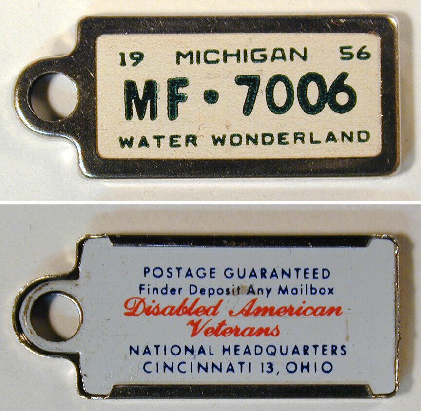 Vintage 1956 Michigan Keychain License Dav Tag – Disabled American Veterans