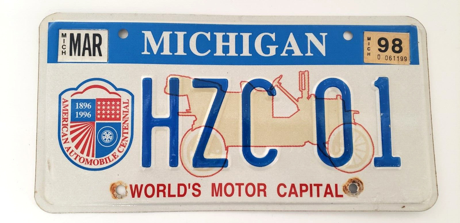 Vintage Michigan 1996 License Plate American Automobile Centennial #hzc 01