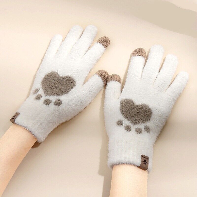 Cat Paw Printing Gloves Mobile Phone Touchscreen Knitted Gloves