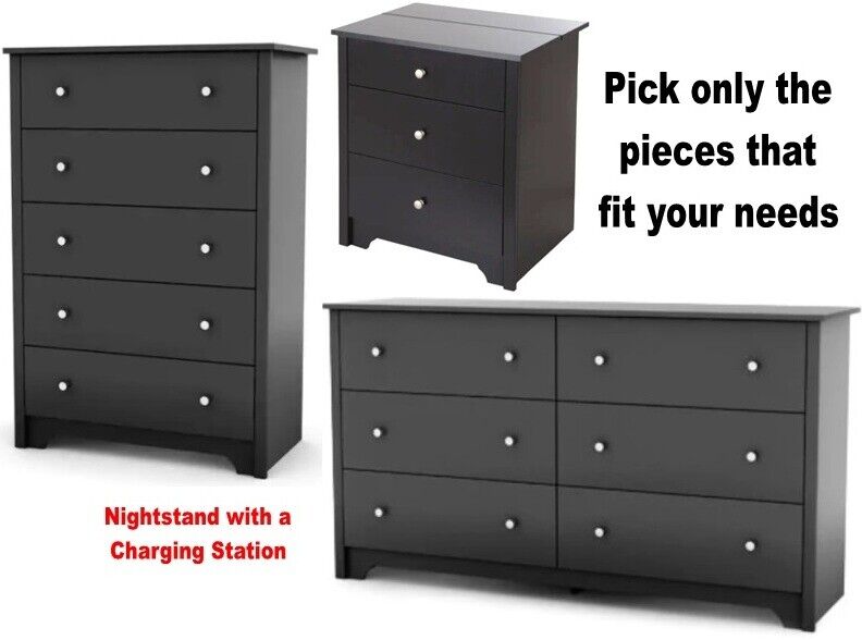 Black Bedroom Furniture Set Dresser Nightstands Chest Dressers Drawer Sets New