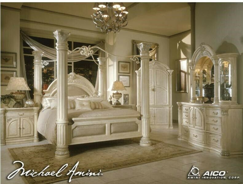 Aico By Michael Amini Monte Carlo Silver Snow 5pc King Size Bedroom Set